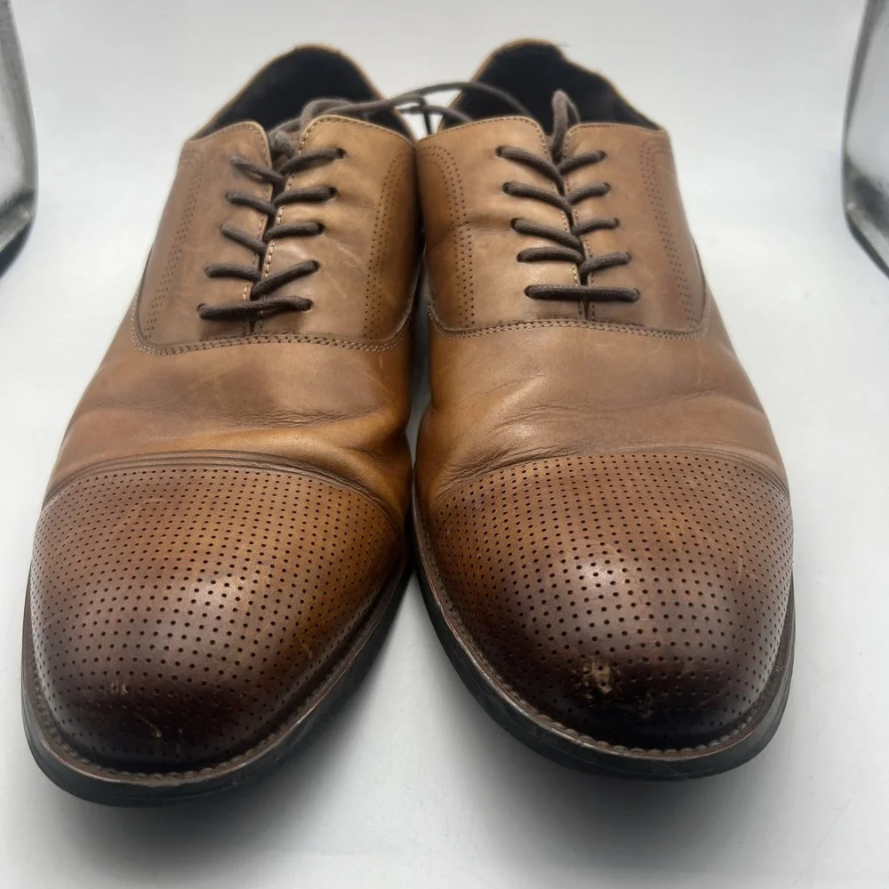 Kenneth Cole Reaction Brown Leather Oxford Cap-Toe Dress Shoes – Size 10.5 M‎